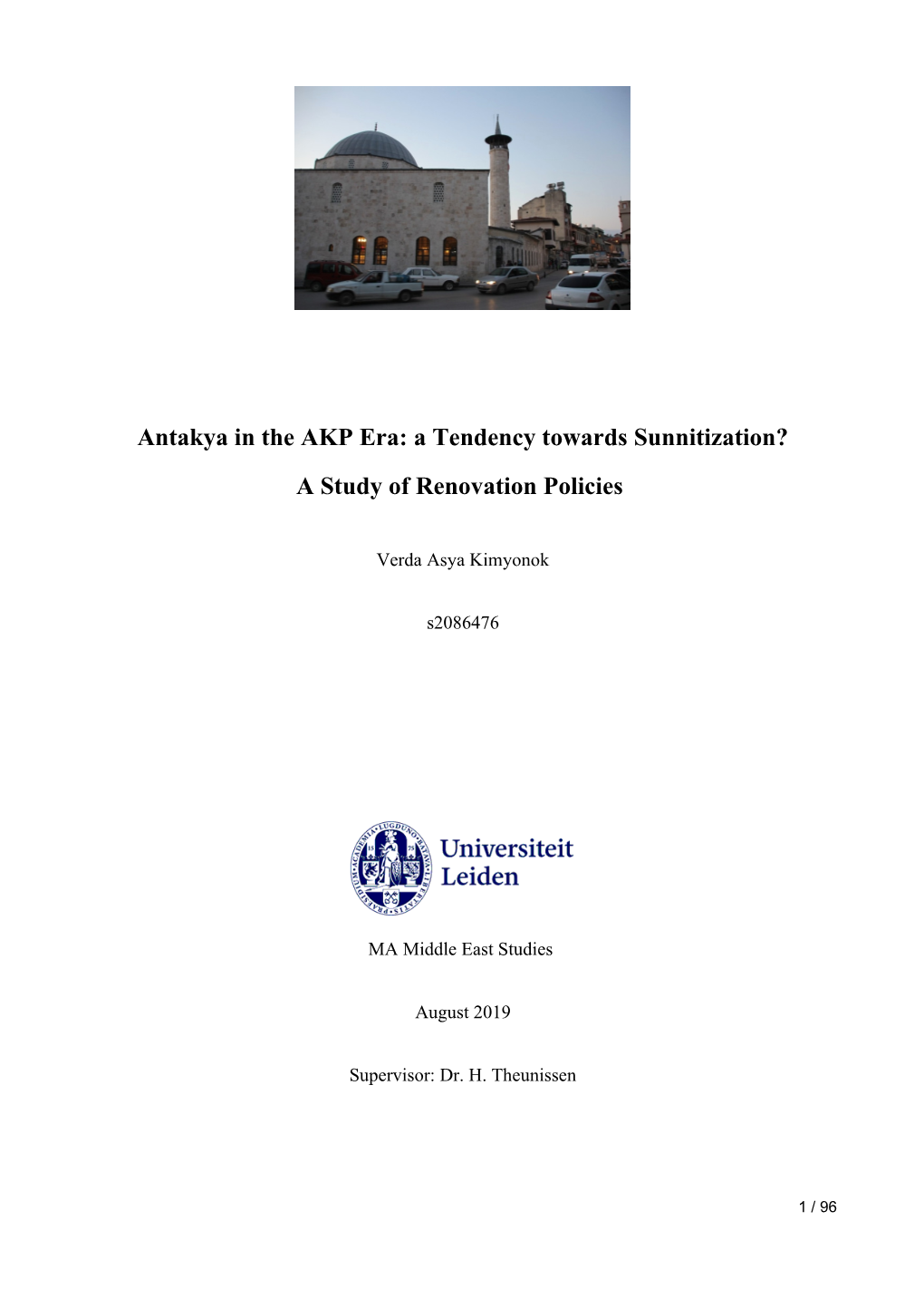 Antakya in the AKP Era: a Tendency Towards Sunnitization? a Study of Renovation Policies