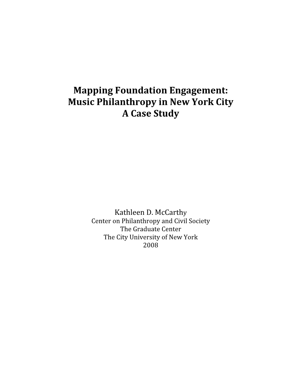 Music Philanthropy in New York City a Case Study