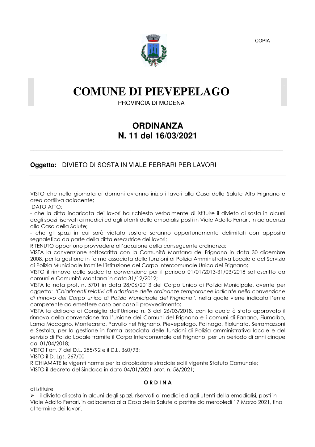 Comune Di Pievepelago Provincia Di Modena