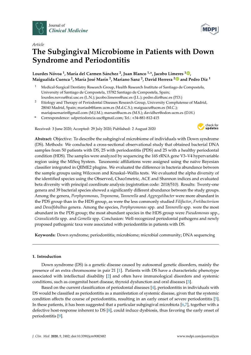 The Subgingival Microbiome in Patients with Down Syndrome and Periodontitis