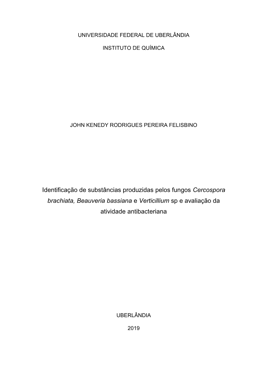 Identificação De Substâncias Produzidas Pelos Fungos Cercospora Brachiata, Beauveria Bassiana E Verticillium Sp E Avaliação Da Atividade Antibacteriana