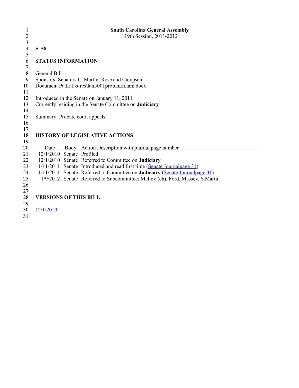 2011-2012 Bill 58: Probate Court Appeals - South Carolina Legislature Online