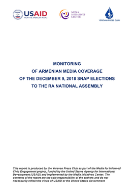 Monitoring of Armenian Media Coverage of the December 9, 2018 Snap Elections to the Ra National Assembly