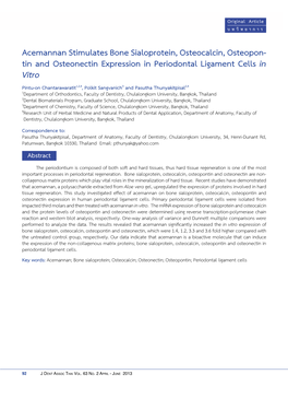 Acemannan Stimulates Bone Sialoprotein, Osteocalcin, Osteopon- Tin and Osteonectin Expression in Periodontal Ligament Cells in V