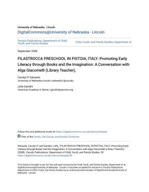 FILASTROCCA PRESCHOOL in PISTOIA, ITALY: Promoting Early Literacy Through Books and the Imagination: a Conversation with Alga Giacomelli (Library Teacher)