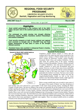 GROWING SEASON STATUS Rainfall, Vegetation and Crop Monitoring