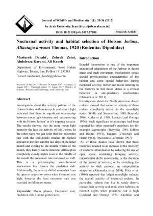 Nocturnal Activity and Habitat Selection of Hotson Jerboa, Allactaga