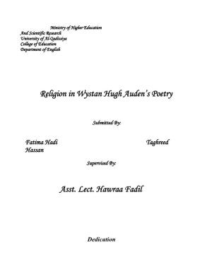 Religion in Wystan Hugh Auden's Poetry Asst. Lect. Hawraa Fadil