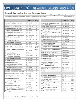 Current Statutory Codes Bibliographic & Informational Series Guide No
