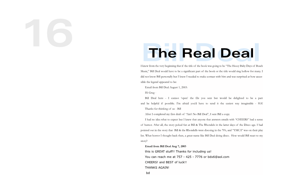 “The Heeey Baby Days of Beach Music,” Bill Deal Would Have to Be a Significant Part of the Book Or the Title Would Ring Hollow for Many