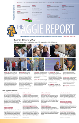 Year in Review 2007 the Aggie Report Takes a Look Back at Some of the Newsmakers of the Fall Semester