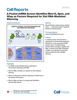 A Pooled Shrna Screen Identiﬁes Rbm15, Spen, and Wtap As Factors Required for Xist RNA-Mediated Silencing