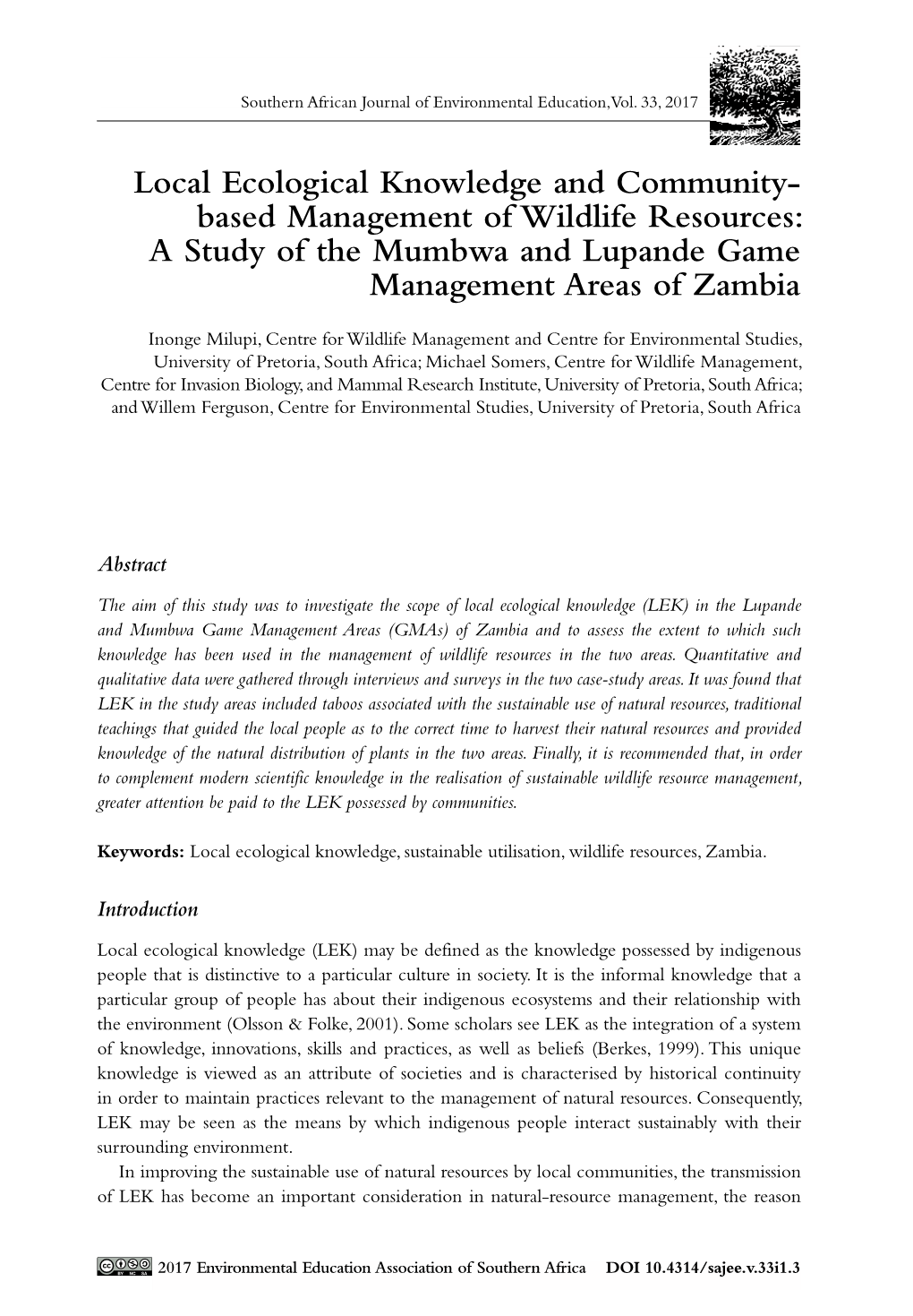 Based Management of Wildlife Resources: a Study of the Mumbwa and Lupande Game Management Areas of Zambia