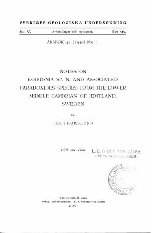 Notes on Kootenia Sp. N. and Associated Paradoxides Species