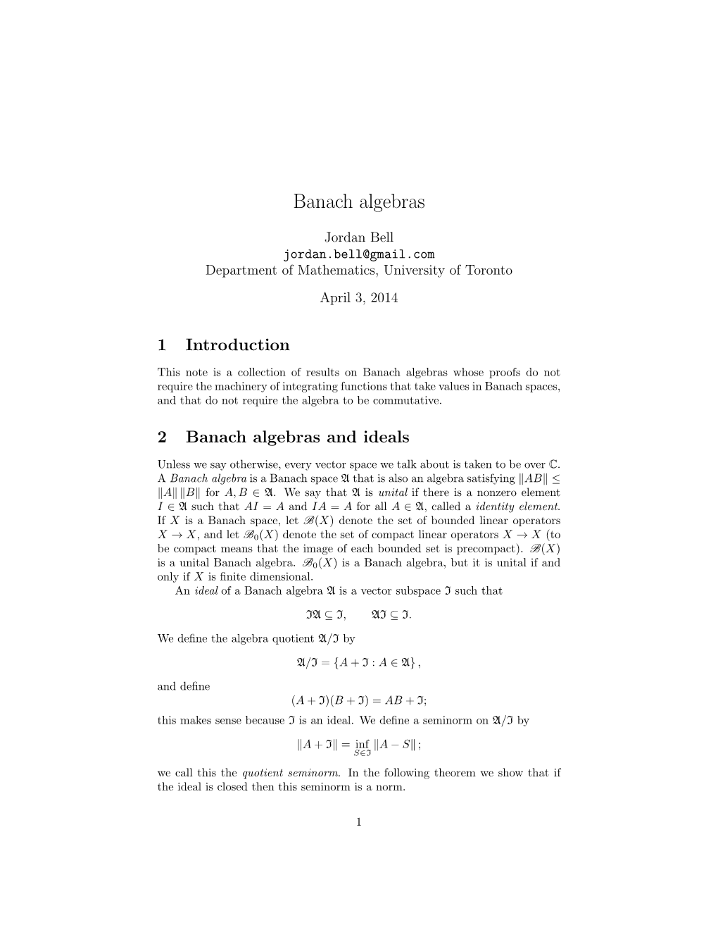 Banach Algebras