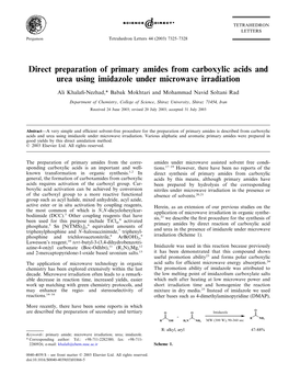 Direct Preparation of Primary Amides from Carboxylic Acids and Urea Using Imidazole Under Microwave Irradiation