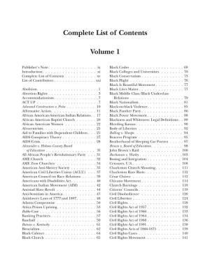 Complete List of Contents Volume 1