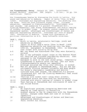 [NASM.1999.0038] Peenemunde Interviews Project: Georg Von Tiesenhausen 1/22/1990
