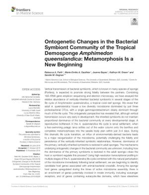 Ontogenetic Changes in the Bacterial Symbiont Community of the Tropical Demosponge Amphimedon Queenslandica: Metamorphosis Is a New Beginning
