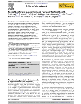 Faecalibacterium Prausnitzii and Human Intestinal Health