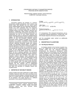 Atmospheric Instability Parameters Derived from Msg Seviri Observations