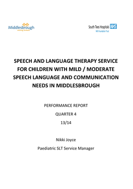 Speech and Language Therapy Service for Children with Mild / Moderate Speech Language and Communication Needs in Middlesbrough