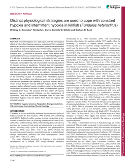 Distinct Physiological Strategies Are Used to Cope with Constant Hypoxia and Intermittent Hypoxia in Killifish (Fundulus Heteroclitus) Brittney G