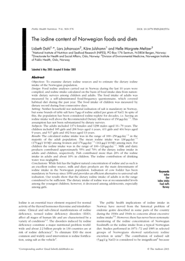 The Iodine Content of Norwegian Foods and Diets