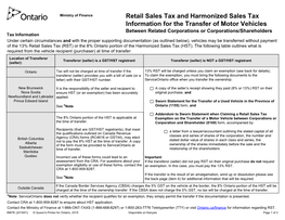 Retail Sales Tax and Harmonized Sales Tax Information for the Transfer of Motor Vehicles Between Related Corporations Or Corpora