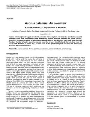 Acorus Calamus : an Overview