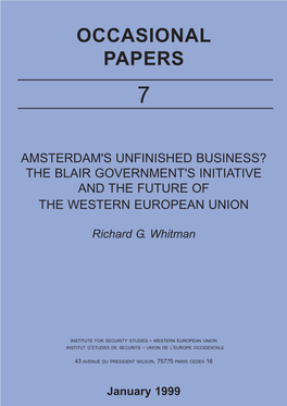 Amsterdam's Unfinished Business? the Blair Government's Initiative and the Future of the Western European Union
