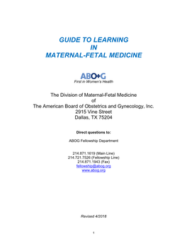 Guide to Learning in Maternal-Fetal Medicine
