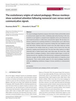The Evolutionary Origins of Natural Pedagogy: Rhesus Monkeys Show Sustained Attention Following Nonsocial Cues Versus Social Communicative Signals
