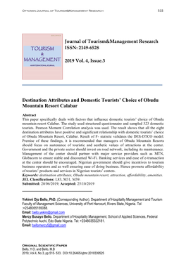 Destination Attributes and Domestic Tourists' Choice of Obudu Mountain