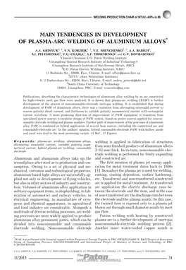 Tendencies in Development of Plasma-Arc Welding of Aluminium Alloys*