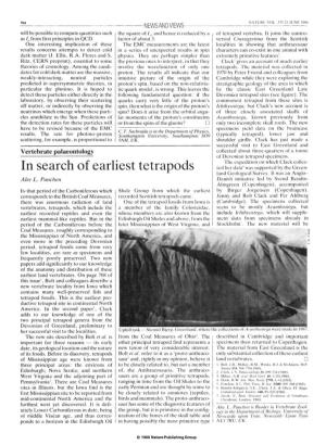 In Search of Earliest Tetrapods Ted Her Data'' Was Supported by the Green­ Land Geological Survey