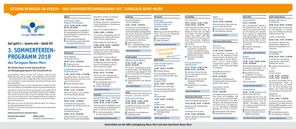 3. Sommerferien- Programm 2019