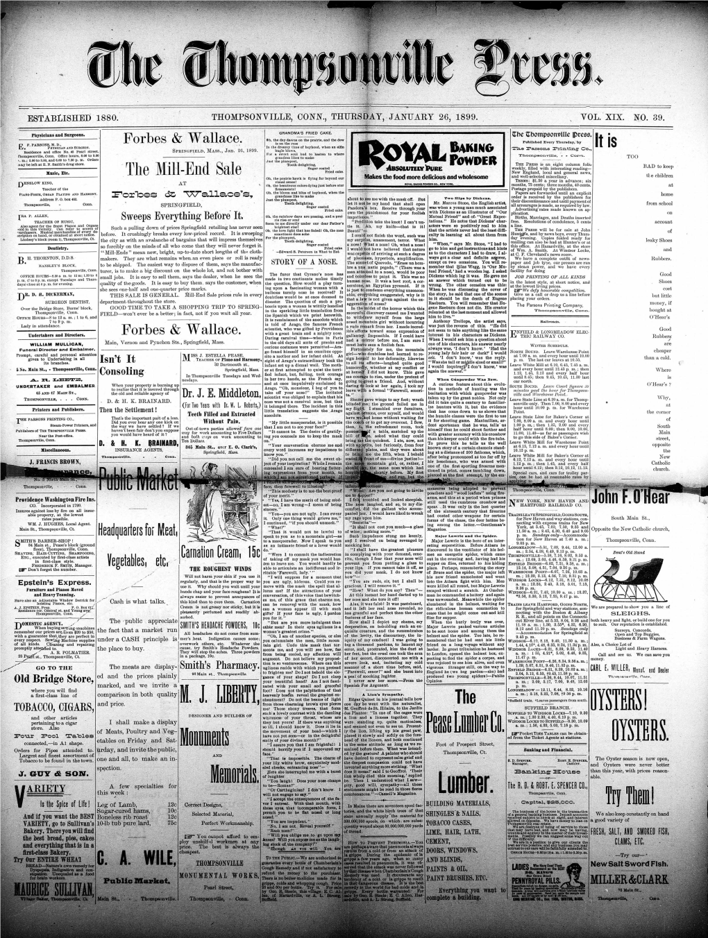 OYSTERS. •• Ps&A "F Assure Yon That I Am Frightful 1 1 Foot of Prospect Street/; ^';.^ Should Horrify You If I Uncovered My Mained Before Them, \Yhat Was Intend­