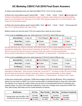 UC Berkeley CS61C Fall 2018 Final Exam Answers