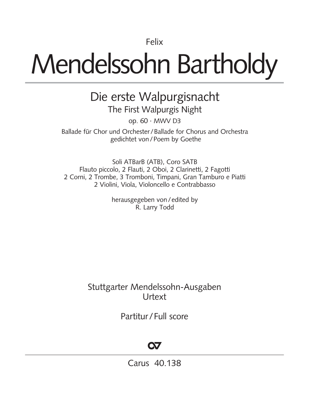 Mendelssohn Bartholdy Die Erste Walpurgisnacht the First Walpurgis Night Op