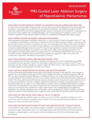 MRI-Guided Laser Ablation Surgery of Hypothalamic Hamartomas