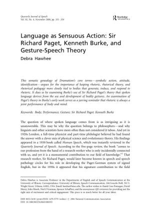 Sir Richard Paget, Kenneth Burke, and Gesture-Speech Theory Debra Hawhee