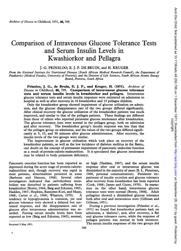 Comparison of Intravenous Glucose Tolerance Tests and Serum Insulin Levels in Kwashiorkor and Pellagra J