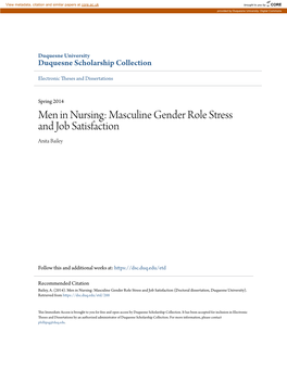 Men in Nursing: Masculine Gender Role Stress and Job Satisfaction Anita Bailey