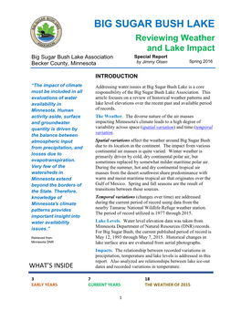 Reviewing Weather and Lake Impact BIG SUGAR BUSH Becker County, MN