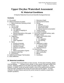 Upper Owyhee Watershed Assessment IV