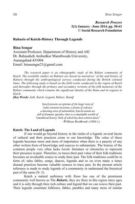 Research Process Rabaris of Kutch-History Through Legends