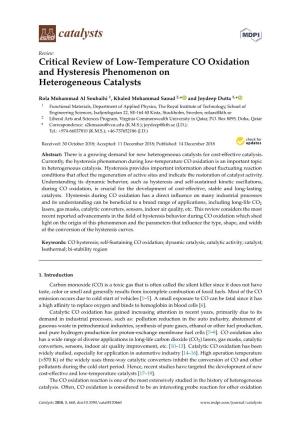 Critical Review of Low-Temperature CO Oxidation and Hysteresis Phenomenon on Heterogeneous Catalysts