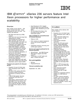 IBM Xseries 236 Servers Feature Intel Xeon Processors for Higher Performance and Scalability