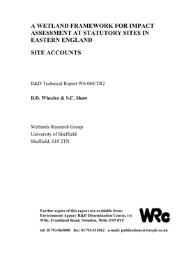 A Wetland Framework for Impact Assessment at Statutory Sites in Eastern England Site Accounts